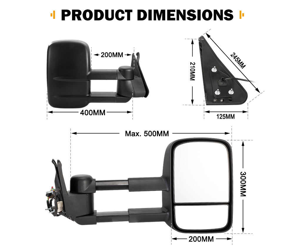 Extendable Towing Mirrors Gen1 fit Nissan Patrol GU Y61 Cab Chassis 1997- 2016