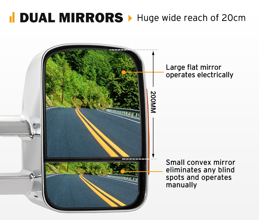 Pair Towing Extendable Side Mirrors Gen1 for Isuzu MU-X MY2013-MY2019