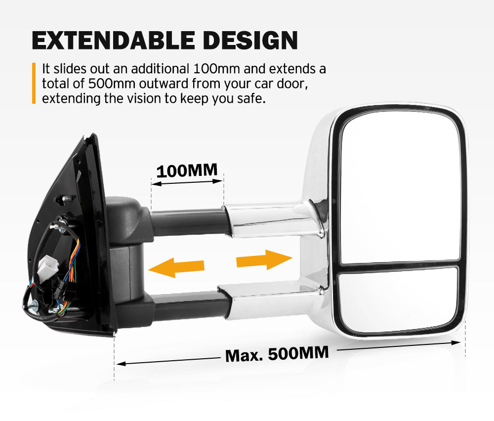 Pair Towing Extendable Side Mirrors Gen1 for Isuzu MU-X MY2013-MY2019