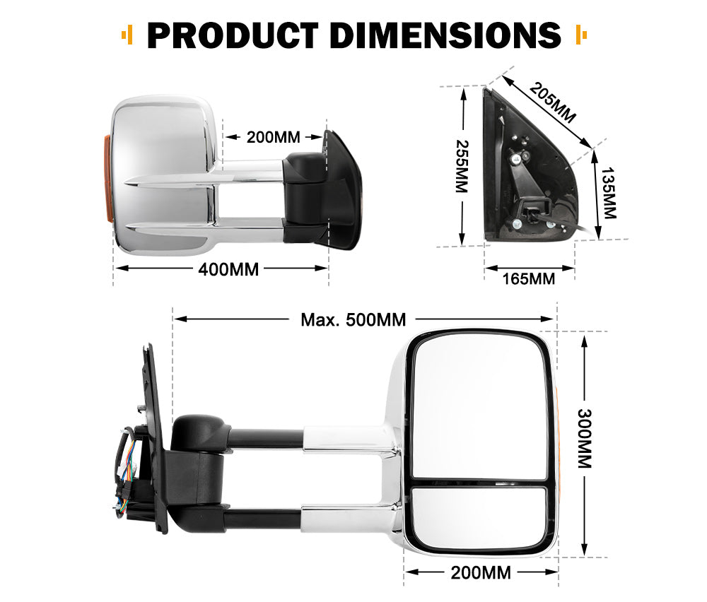 Pair Towing Extendable Side Mirrors Gen1 for Isuzu MU-X MY2013-MY2019