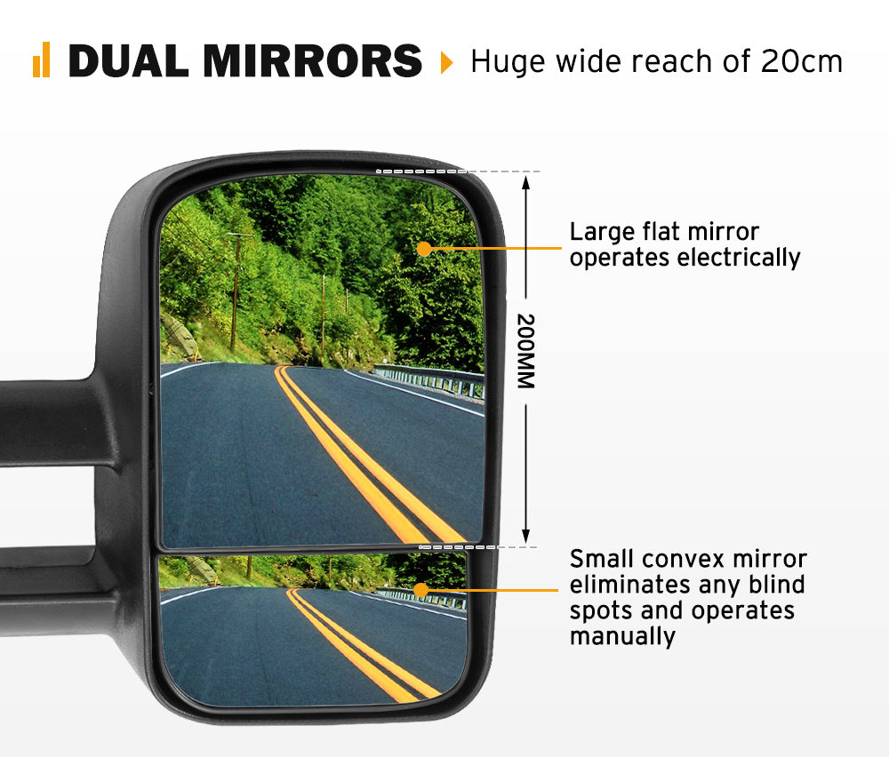 Pair Towing Extendable Mirrors Gen1 suit Toyota Prado 120 Series 2002-2009