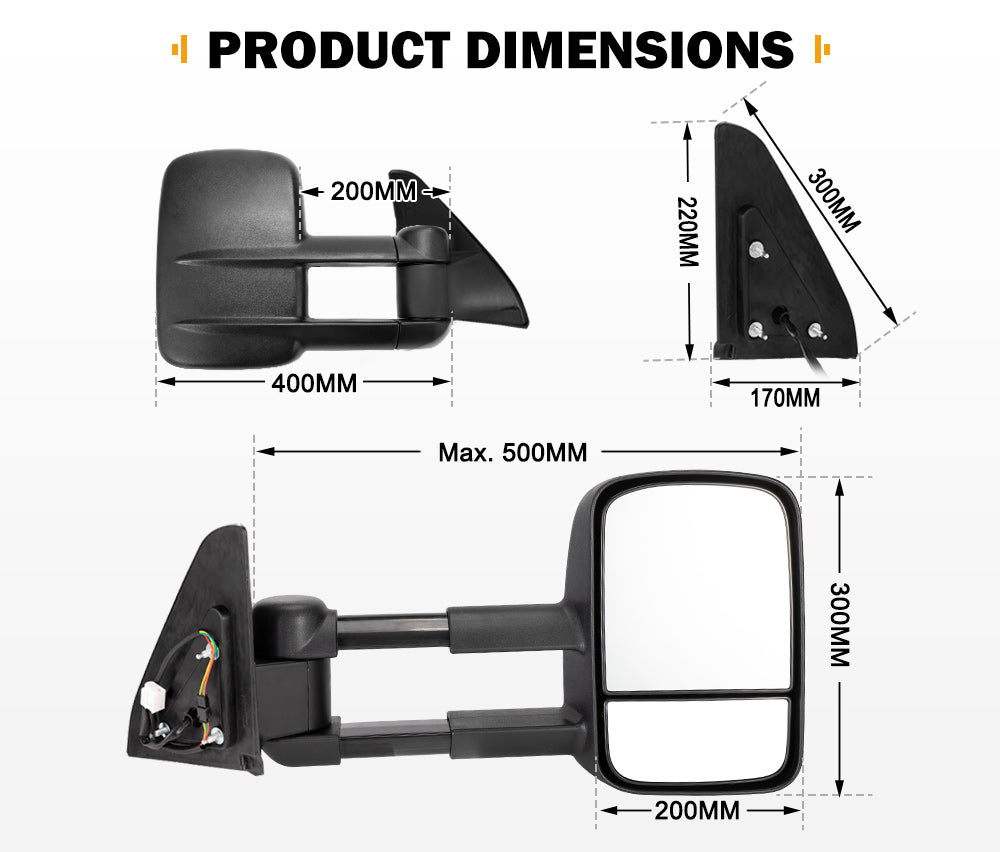 Pair Towing Extendable Mirrors Gen1 suit Toyota Prado 120 Series 2002-2009