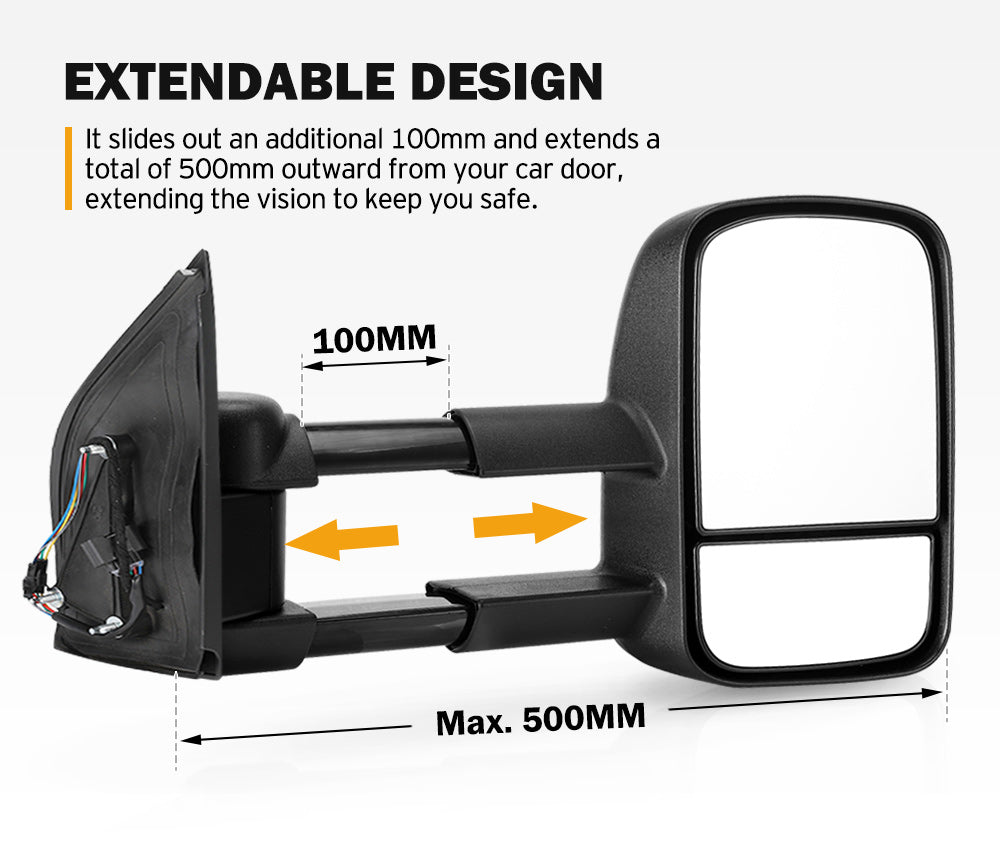 Pair Extendable Towing Side Mirrors Gen1 for Nissan Pathfinder MY 2003-2013