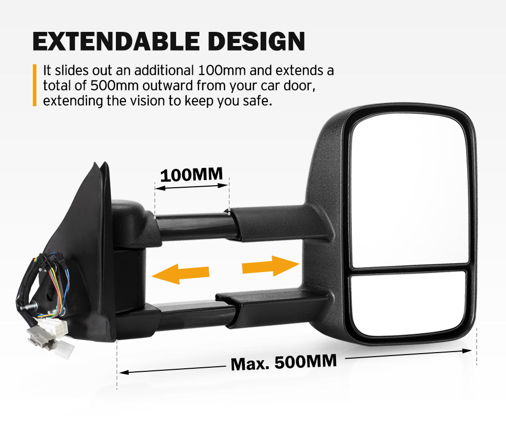 Pair Extendable Towing Side Mirrors Gen1 for Holden Colorado 2008-2011