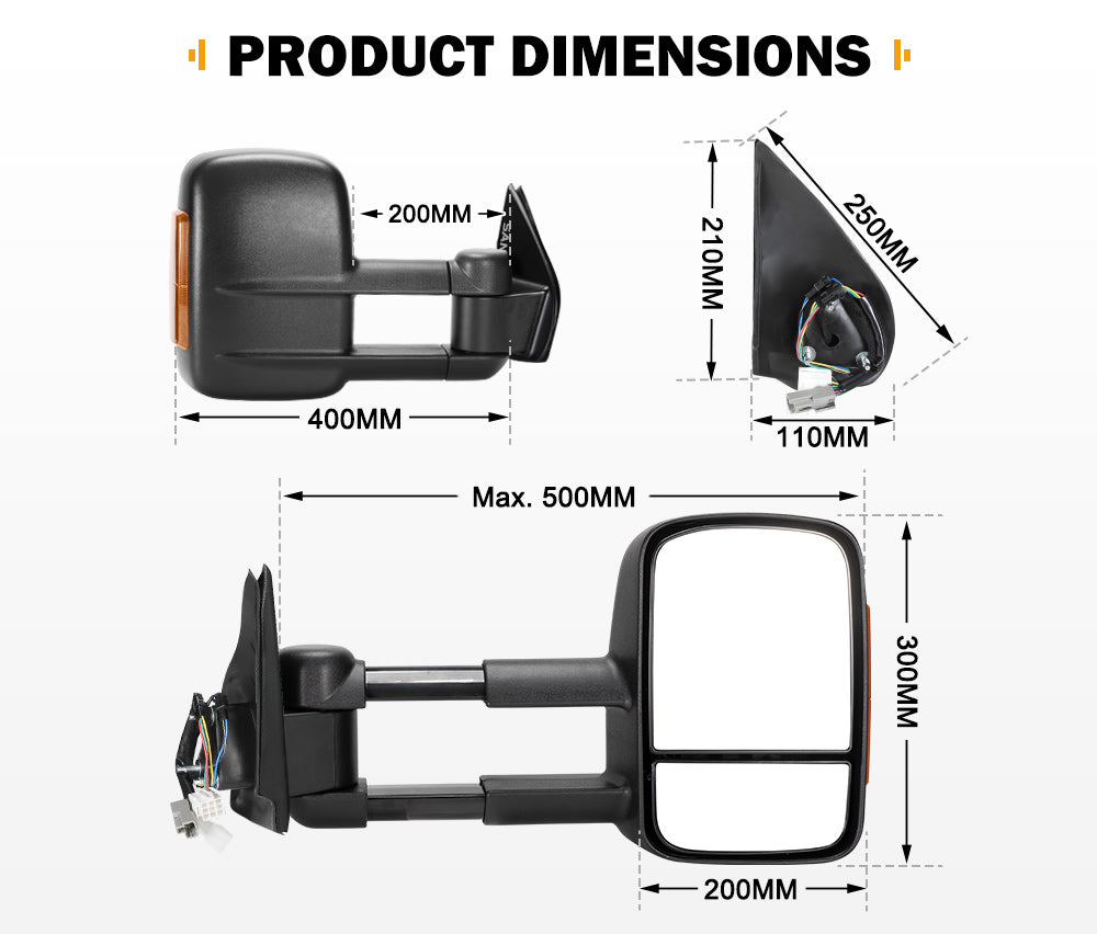 Pair Extendable Towing Side Mirrors Gen1 for Holden Colorado 2008-2011