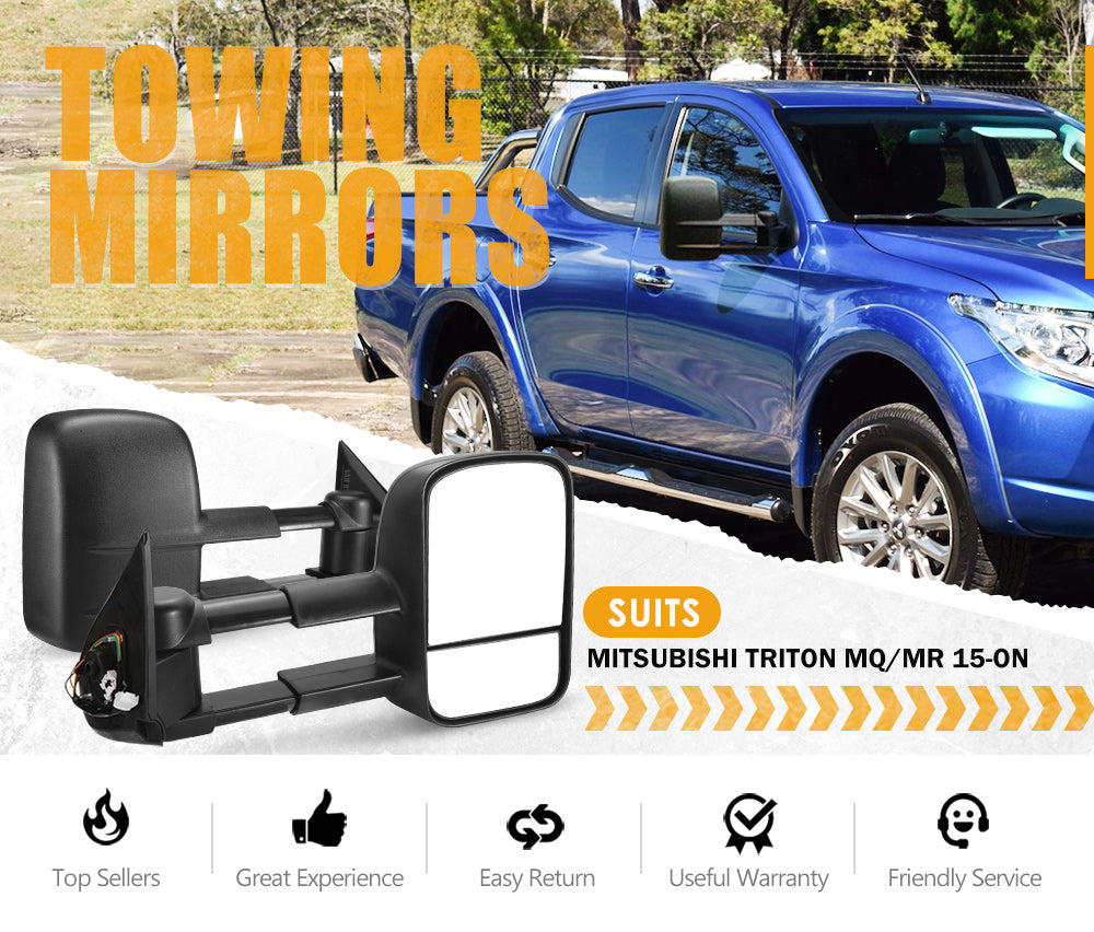 Pair Extendable Towing Side Mirrors Gen1 suits Mitsubishi Triton MQ/MR 2015 - current