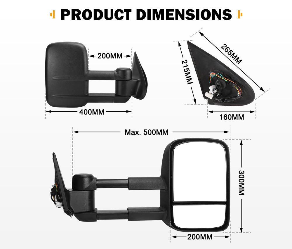 Pair Extendable Towing Side Mirrors Gen1 suits Mitsubishi Triton MQ/MR 2015 - current