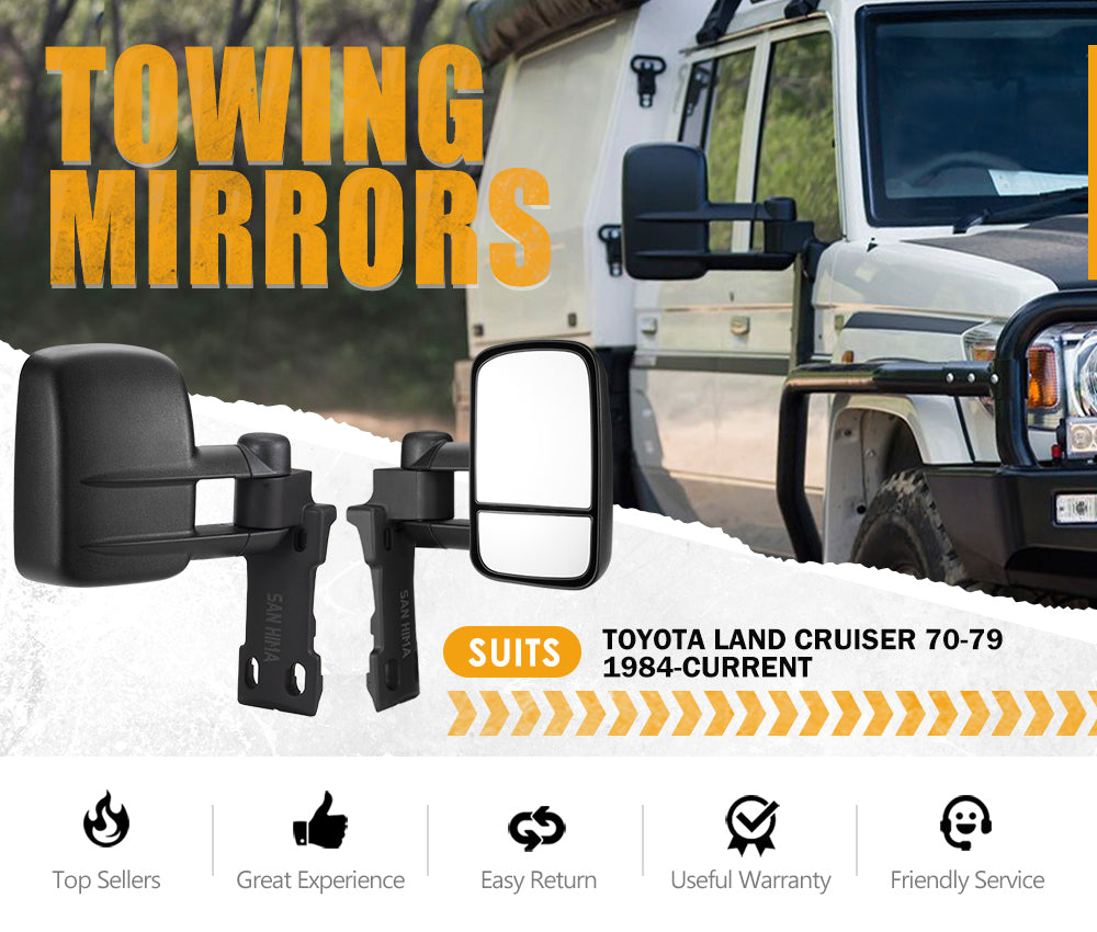 San Hima Pair Extendable Towing Mirrors Gen1 For Toyota Landcruiser 70-79 Series 1984-Current