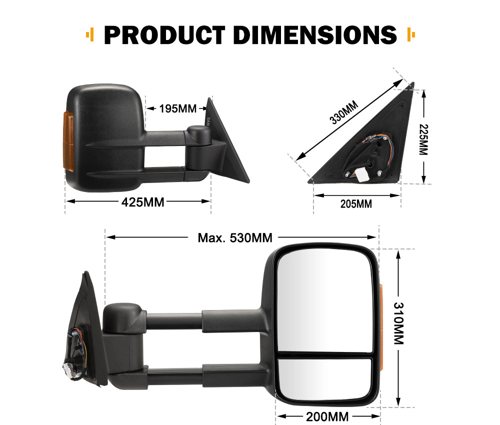 San Hima Pair Extendable Towing Mirrors Gen1 For Nissan Patrol Y62 2013-Current