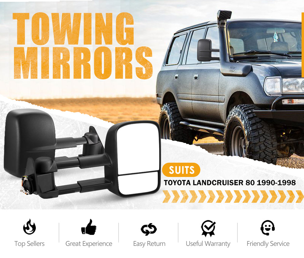 San Hima Pair Extendable Towing Mirrors Gen1 For Toyota Landcruiser 80 1990-1998