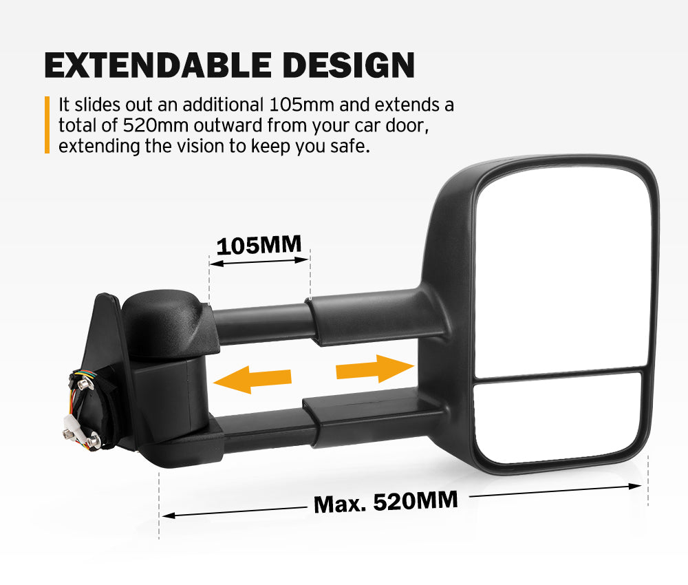 San Hima Pair Extendable Towing Mirrors Gen1 For Toyota Landcruiser 80 1990-1998