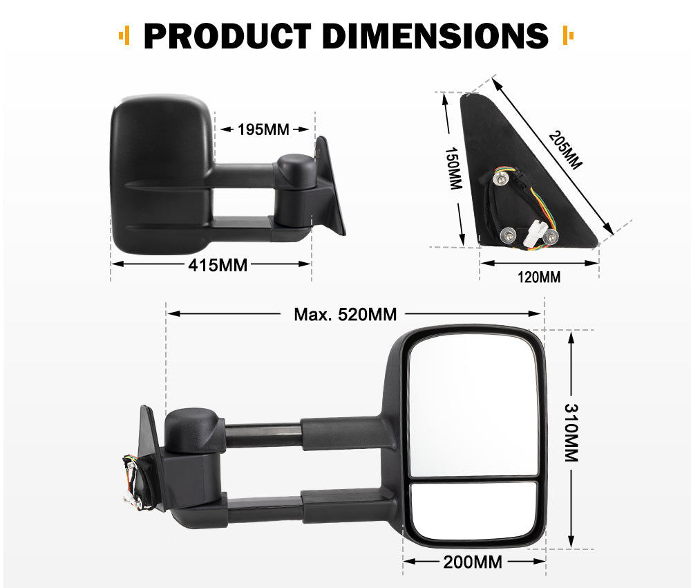 San Hima Pair Extendable Towing Mirrors Gen1 For Toyota Landcruiser 80 1990-1998