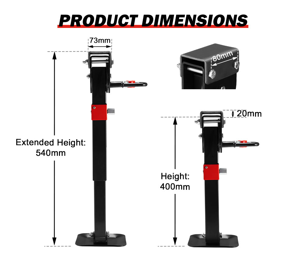 2x 400mm Drop Down Corner Legs W/Handle Steel Base 1200LBS Caravan Camper Trailer