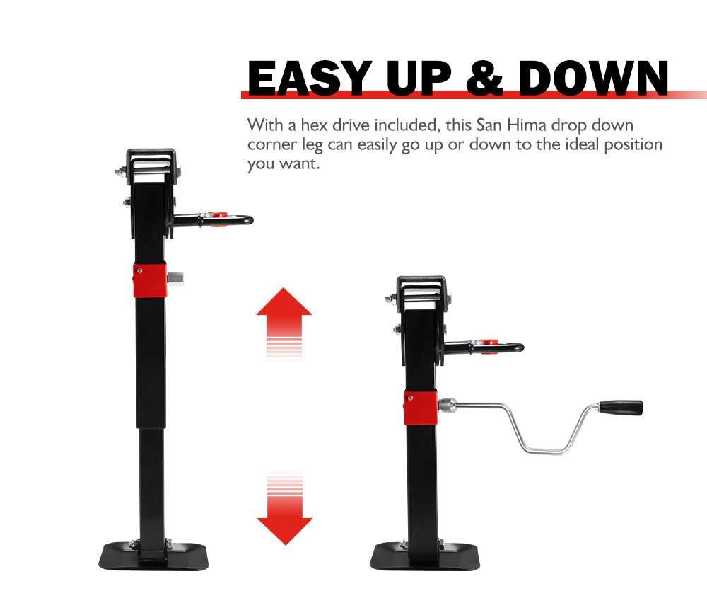 2x 400mm Drop Down Corner Legs W/Handle Steel Base 1200LBS Caravan Camper Trailer