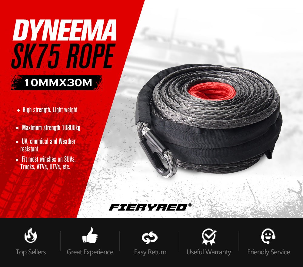 10MM x 30M Synthetic Winch Rope Dyneema SK75 Tow Recovery Cable Offroad 4WD