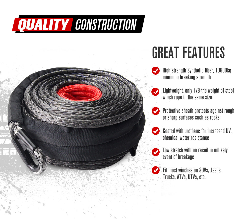 10MM x 30M Synthetic Winch Rope Dyneema SK75 Tow Recovery Cable Offroad 4WD