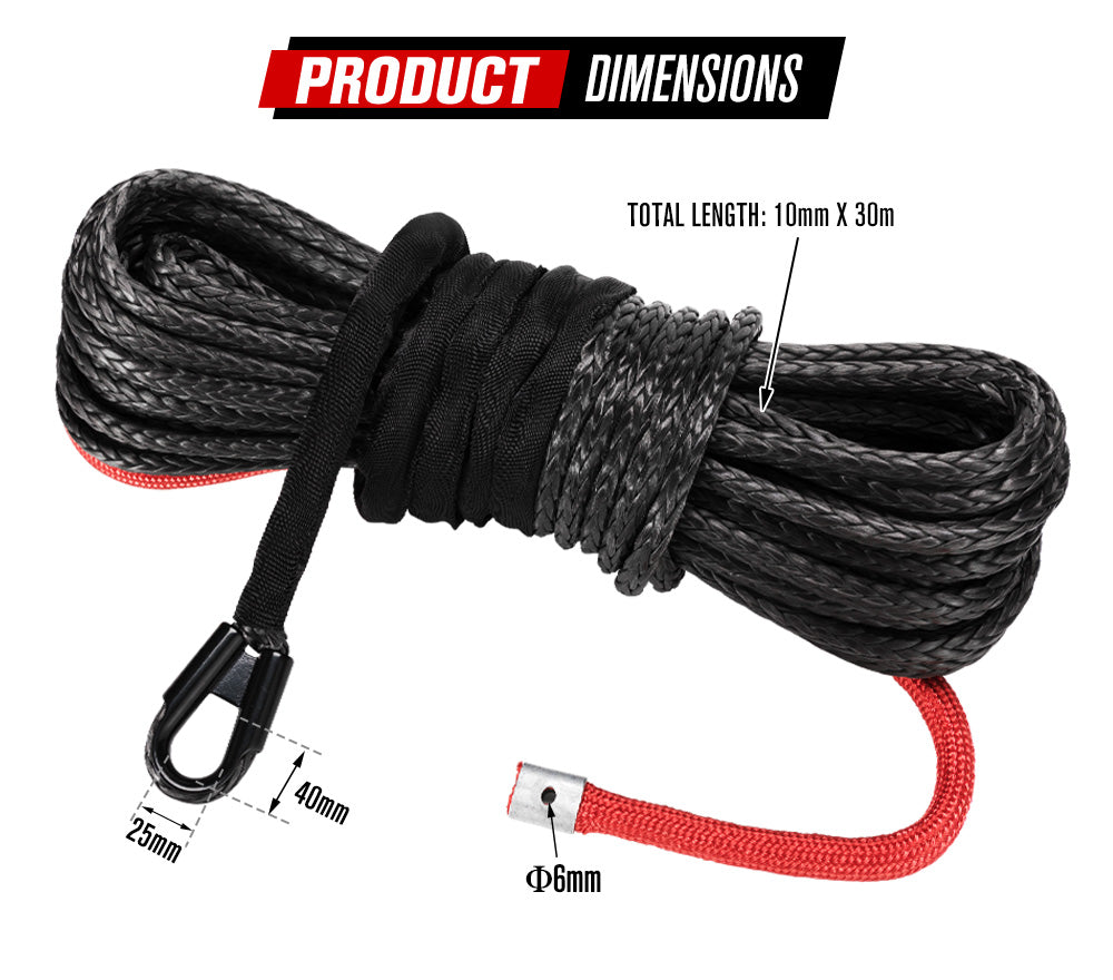 10MM x 30M Synthetic Winch Rope Dyneema SK75 Tow Recovery Cable Offroad 4WD